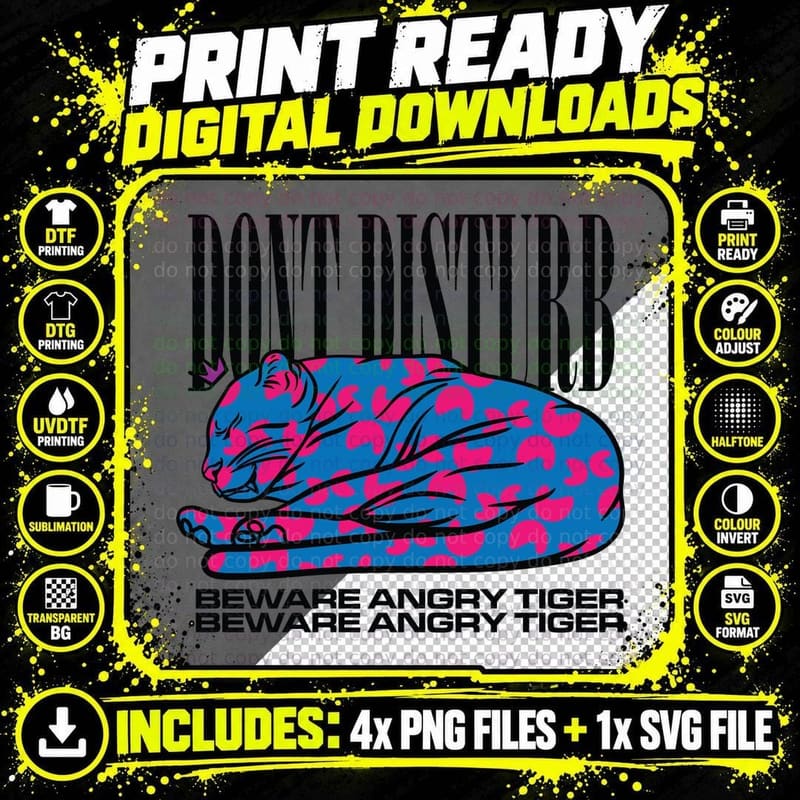Wild Disturb Beware Angry Tiger Pink Blue Striped Fierce Png SVG Digital Bundle