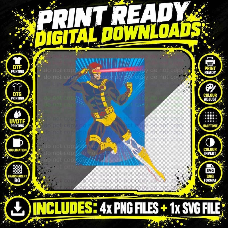 Wolverine Yellow Blue Striped Retro Superhero Animation Png SVG Digital Bundle