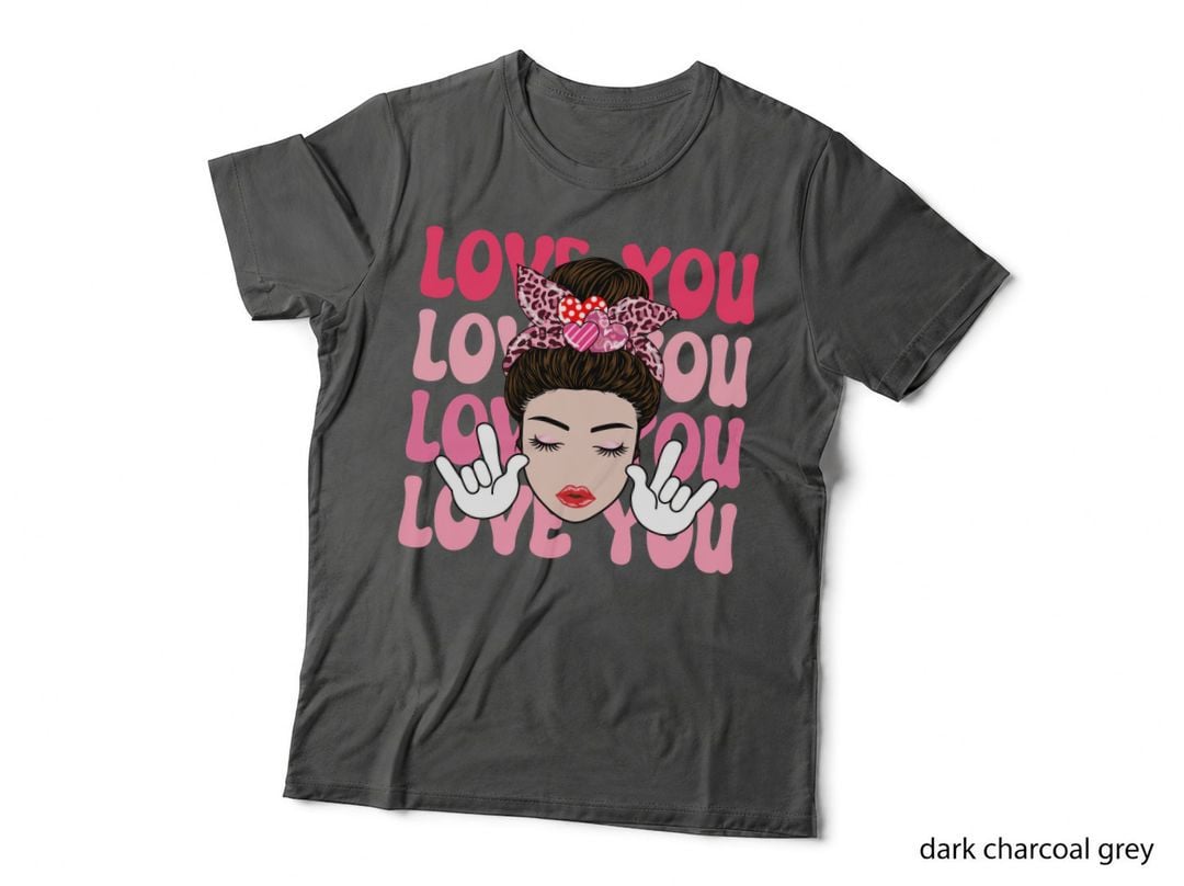 Woman with Bun Love You Retro Y2k Girl Peace Signs T-Shirt