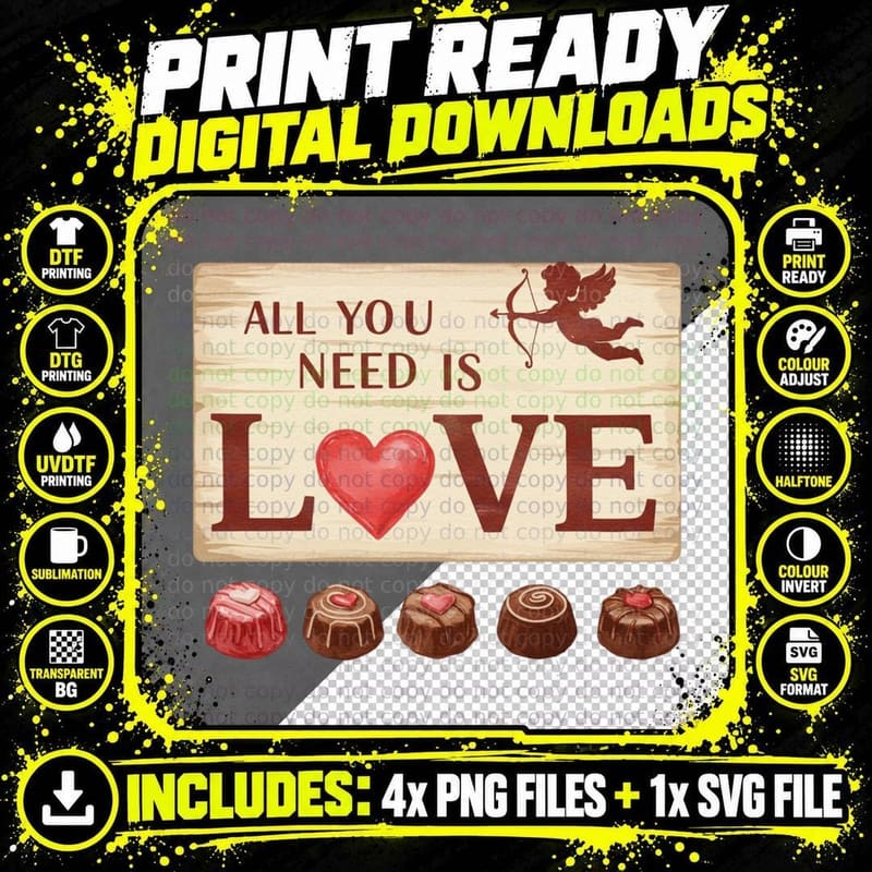 Wooden Love Sign All You Need Is Vintage Retro Wood Png SVG Digital Bundle