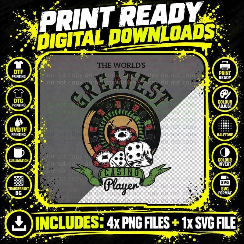 World's Greatest the Casino Player Dice Wheel Roulette Png SVG Digital Bundle