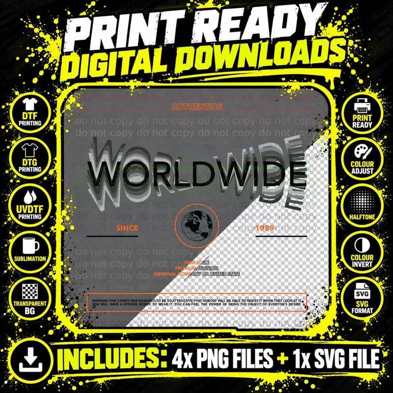 Worldwide Authentic Apparel Since 1989 Original Png SVG Digital Bundle