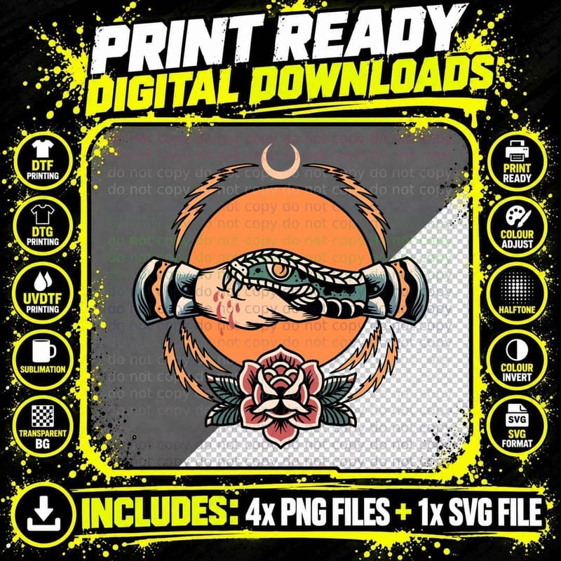 Wrapped Animal Head Mystical Retro T-Shirt Png SVG Digital Bundle