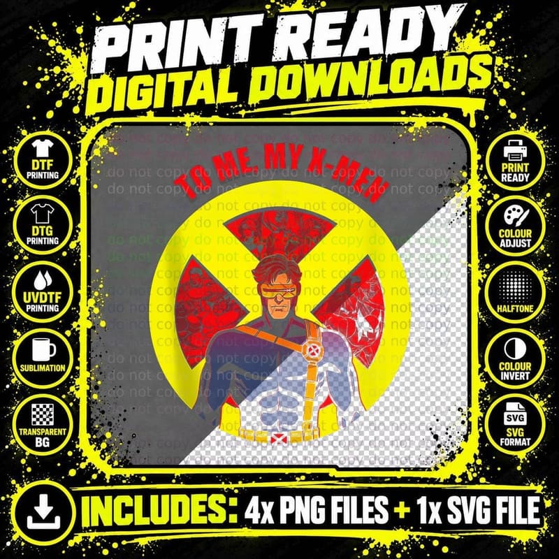 X-Men to Me My Yellow Neon Circle Retro Animation Png SVG Digital Bundle