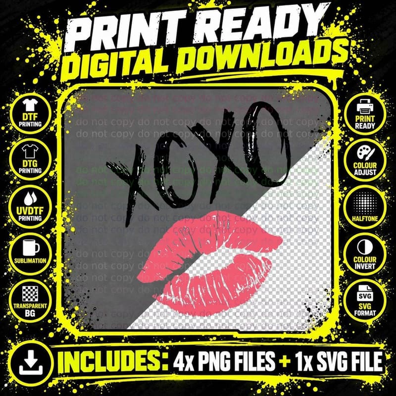 XOXO Pink Distressed Lips with Arrow Kiss Theme T-Shirt Png SVG Digital Bundle