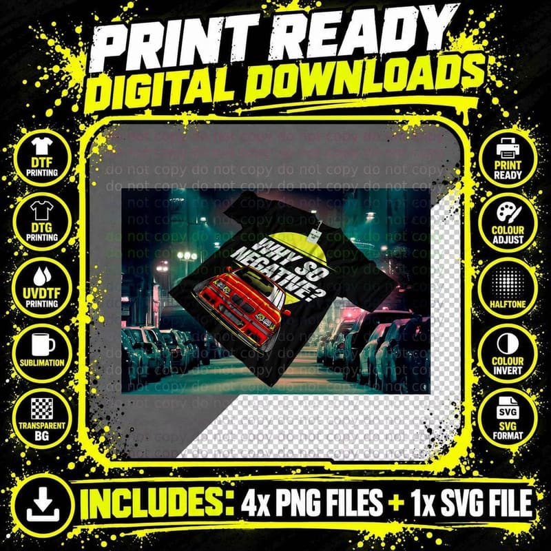 Yellow Text Car T-Shirt Retro Style Png SVG Digital Bundle