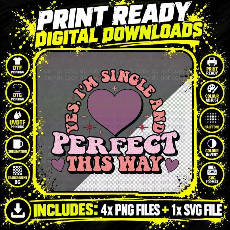 Yes Single Perfect and This Way Pink Text Heart Shape Png SVG Digital Bundle