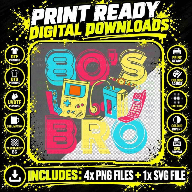 1980s Costume Party Vintage 80s Music Lover 80s Bro Png SVG Digital Bundle