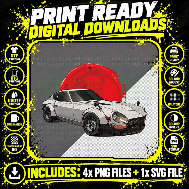240z Classic Japanese Car, Vintage Jdm Style, for Men Png SVG Digital Bundle