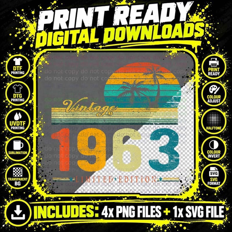 64 Years Old Gifts Vintage 1963 Made in 1963 64t Png SVG Digital Bundle