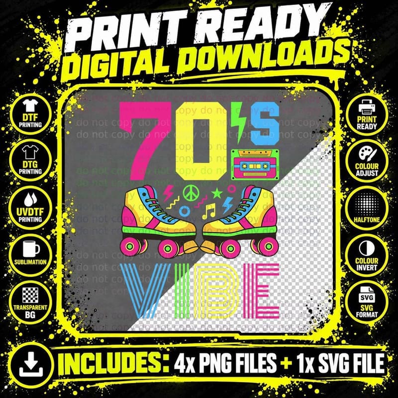 70s Vibe 1970s Fashion Theme Party Outfit Seventies Png SVG Digital Bundle