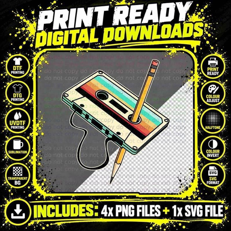 80s 90s Retro Party Costume Nostalgia Cassette T-Shirt Png SVG Digital Bundle