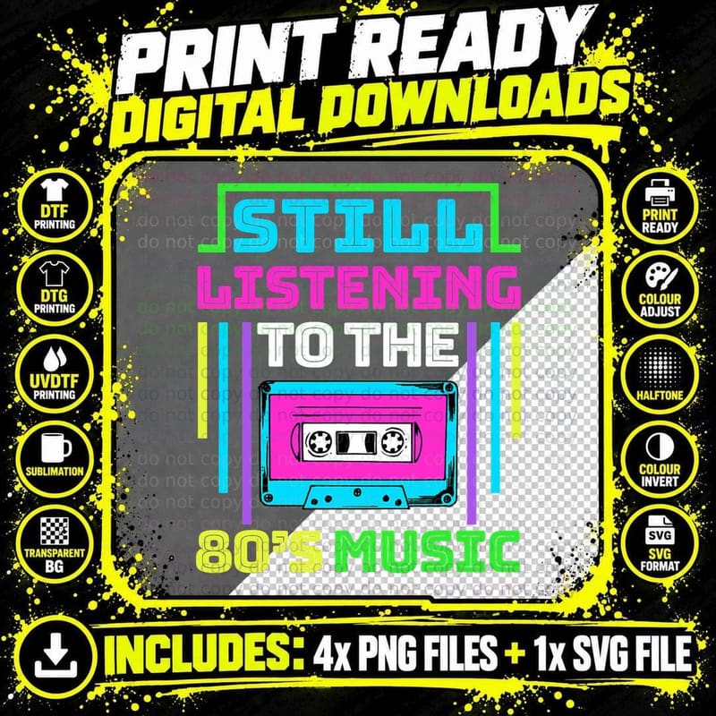 80s Music Tshirt for a 80s Music Lover, Retro Style Png SVG Digital Bundle