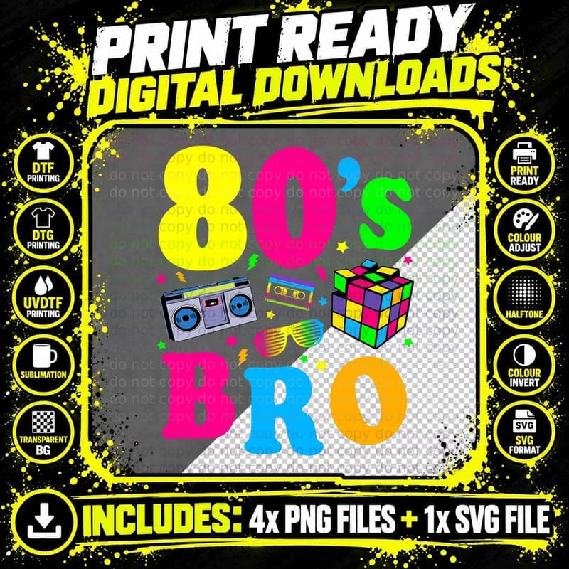 80s Theme Party, 80s Costume, 80s Party Tee Png SVG Digital Bundle