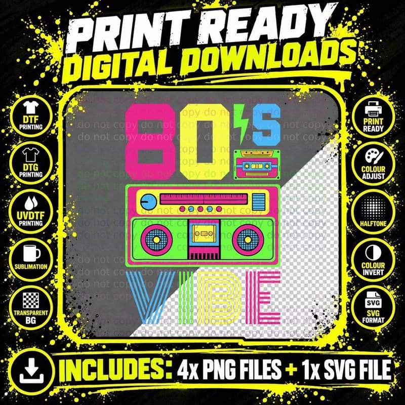 80s Vibe 1980s Fashion Theme Party Outfit Eighties Png SVG Digital Bundle