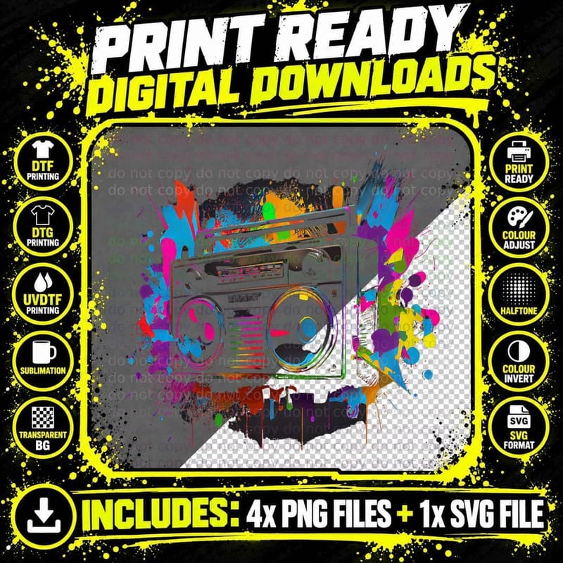 90s 80s Theme Party Outfit Costume Gift T-Shirt Png SVG Digital Bundle
