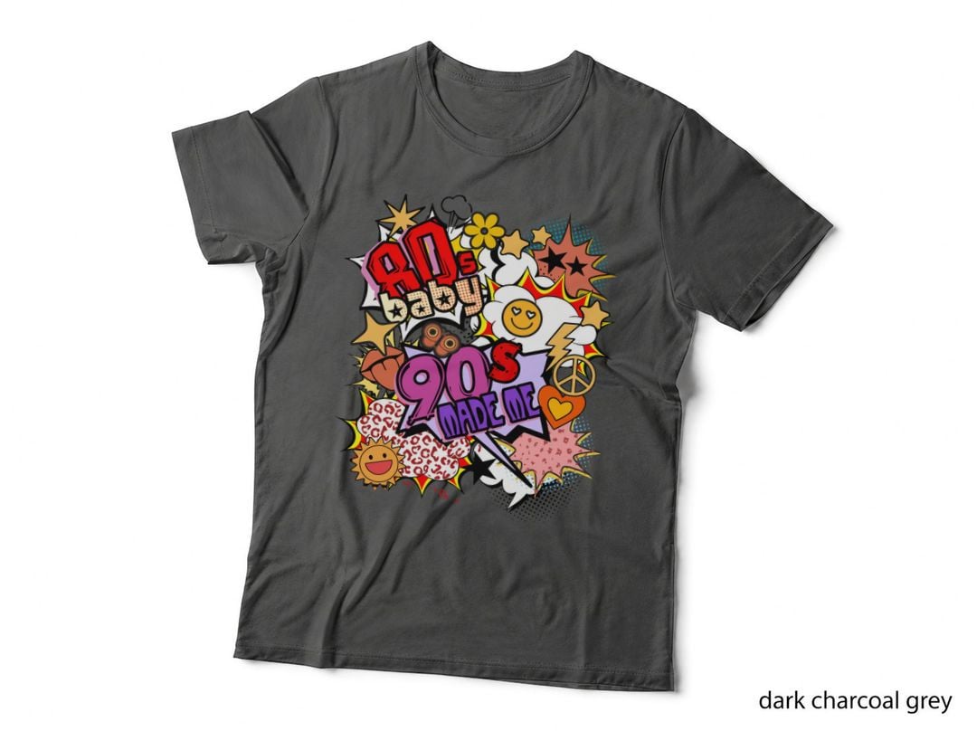 90s Baby 90s Made Me Positive Quotes T-Shirt, Pop Art Collage with Vibrant