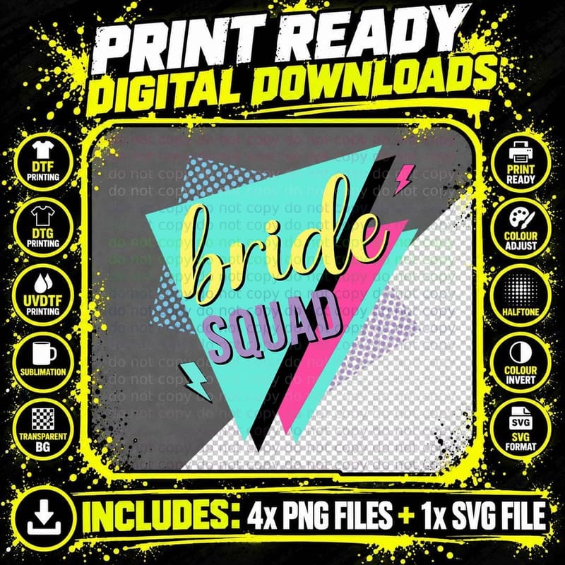90s Bride Squad Bridesmaid Retro 90s Bachelorette Party Png SVG Digital Bundle