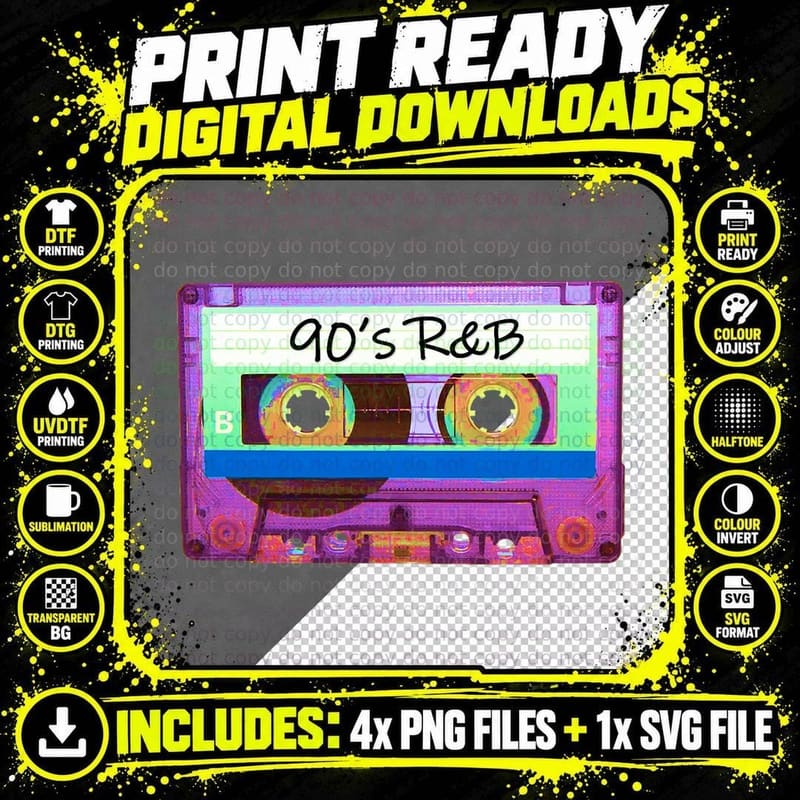 90s R&b Retro Cassette Tape Music Lover Throwback Png SVG Digital Bundle