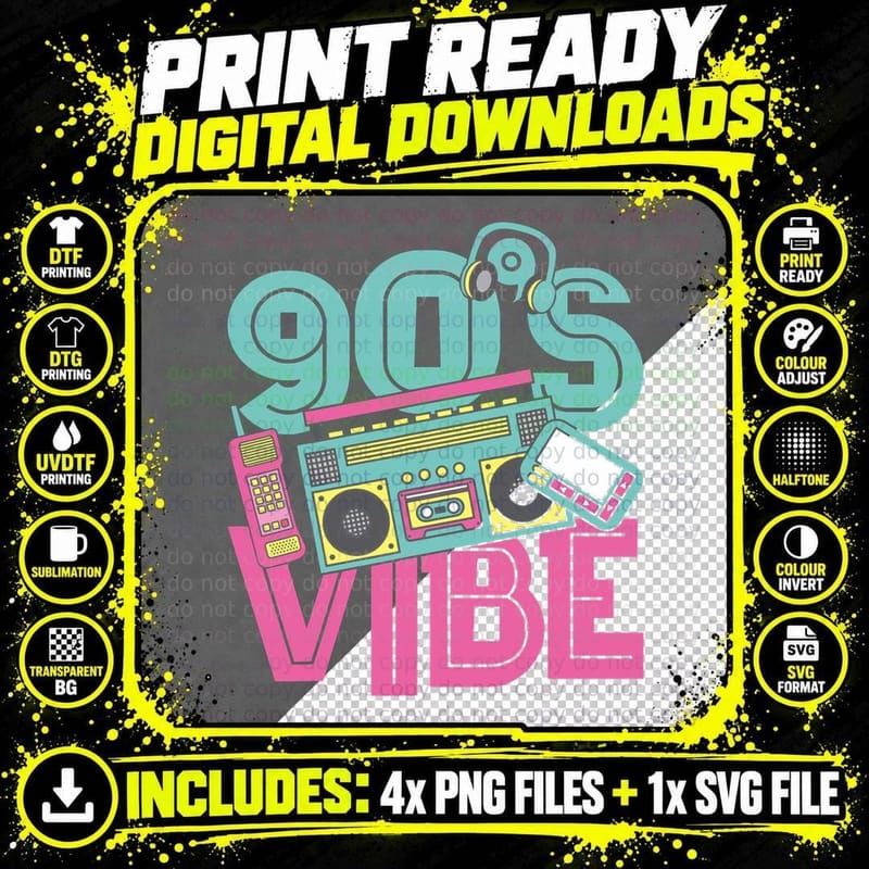 90s Vibe Vintage 1990s Music 90s Costume Party Nineties Png SVG Digital Bundle