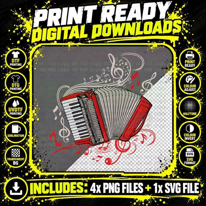 Accordion Player Men Folk Music Lover Accordion, for Men Png SVG Digital Bundle