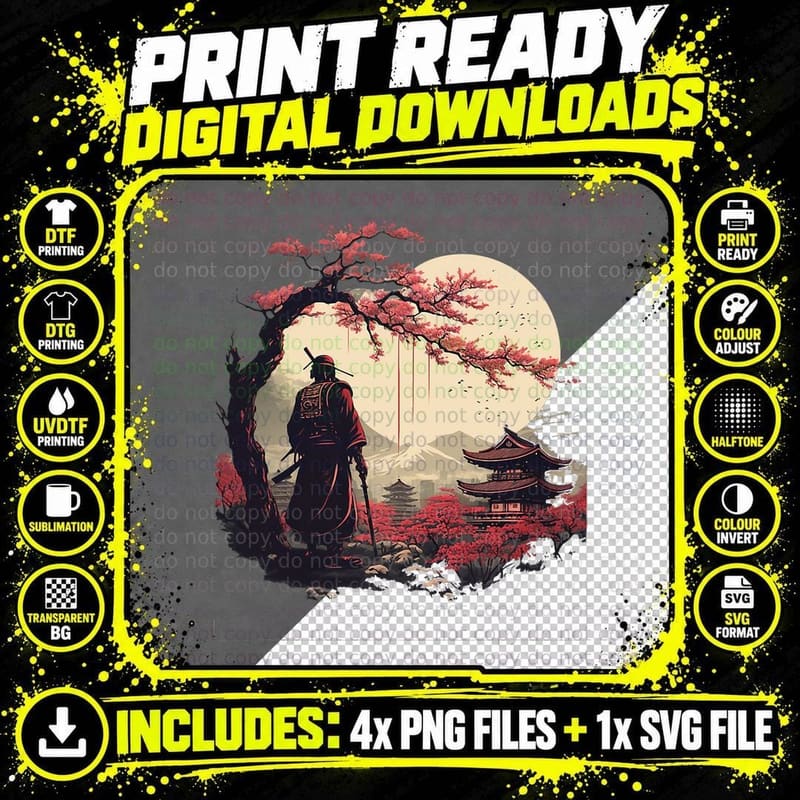 Aesthetic Vintage Samurai Japanese Art Samurai Retro Png SVG Digital Bundle