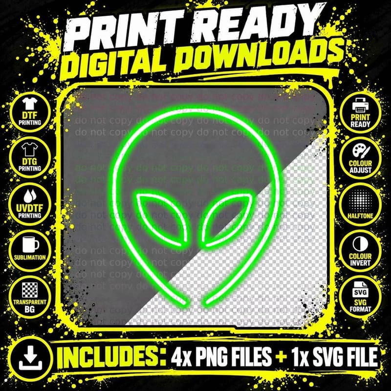 Alien Space Shirt Green UFO Sci-Fi Retro 70s Pocket Size Png SVG Digital Bundle