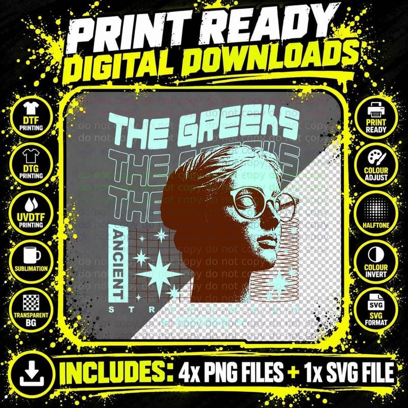 Ancient Greek Retro Urban T-Shirt, Vintage Fashion Png SVG Digital Bundle