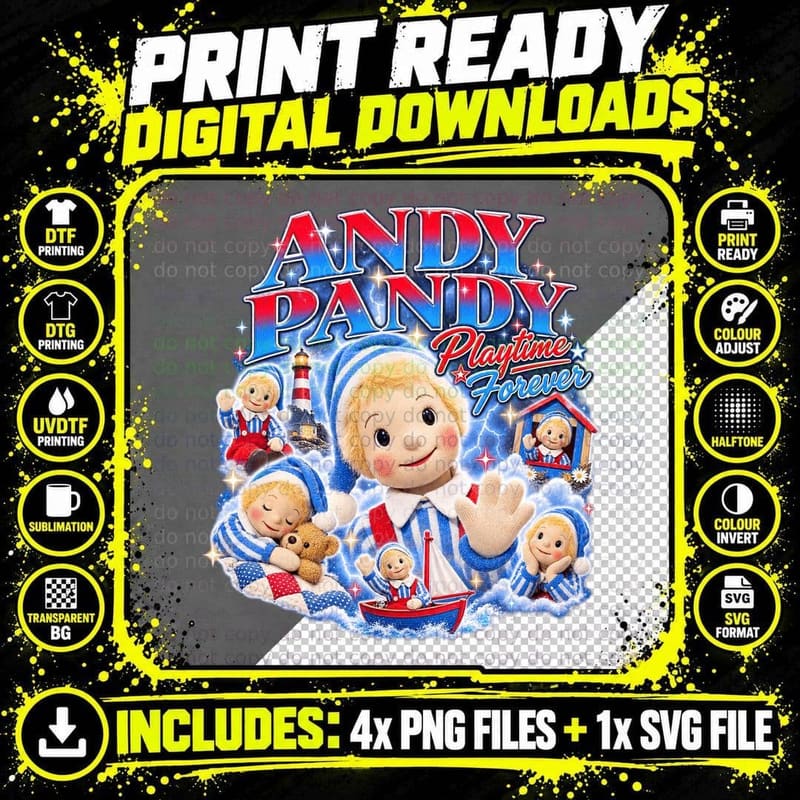 Andy Pandy Retro Puppet British TV Nostalgia Classic Png SVG Digital Bundle