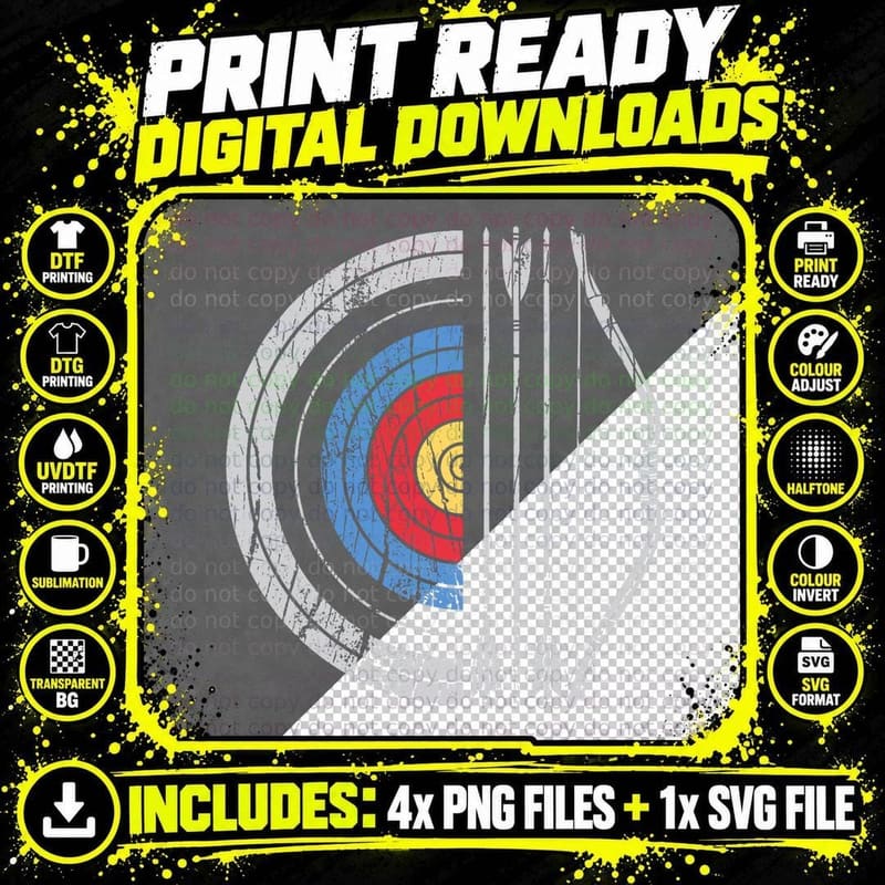 Archery Target Bow and Arrow Archer Retro Vintage Men Png SVG Digital Bundle