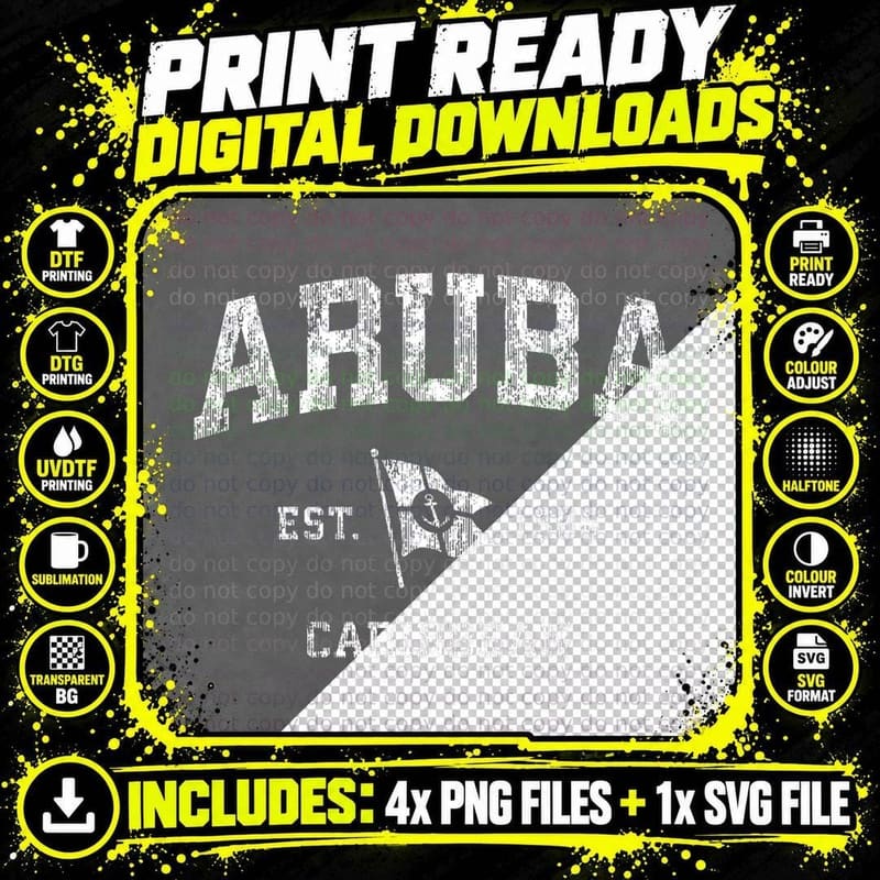 Aruba Vintage Nautical Boat Anchor Flag Sports Png SVG Digital Bundle