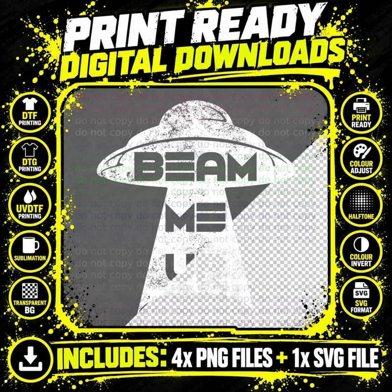 Beam Me up UFO Vintage Alien Space Lover Design Png SVG Digital Bundle