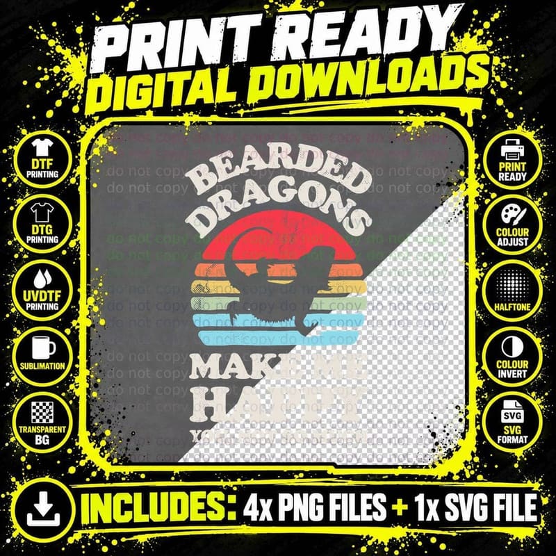 Bearded Dragons Make Me Happy Lizard Reptile Lover Retro Png SVG Digital Bundle