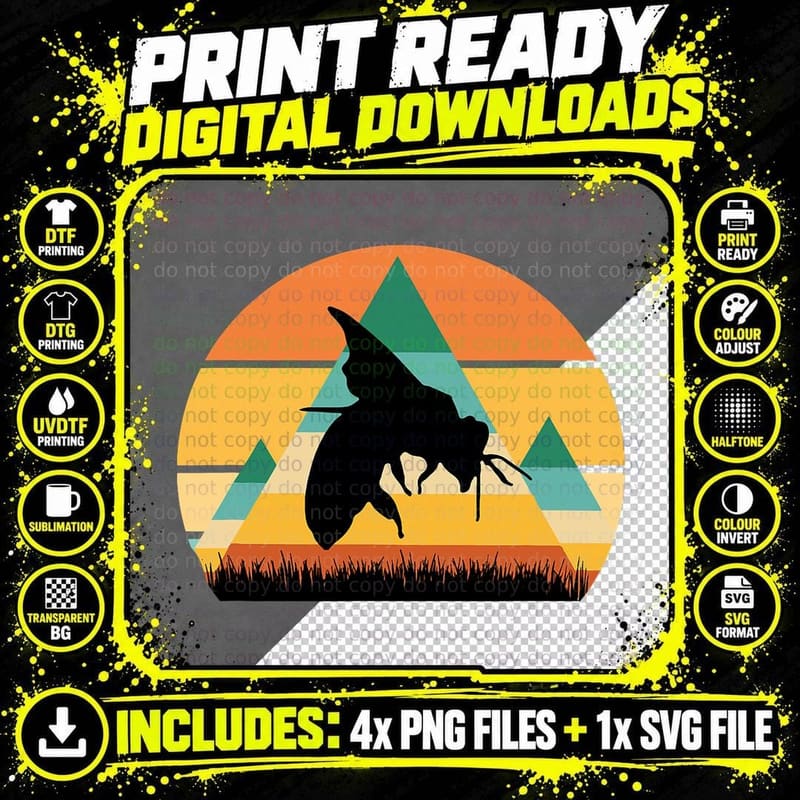 Bee Honeybee Bumblebee Hive Insect Beekeeper - 70s Retro Png SVG Digital Bundle