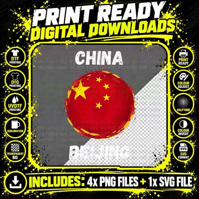 Beijing China Retro Vintage Chinese Flag Souvenirs Png SVG Digital Bundle