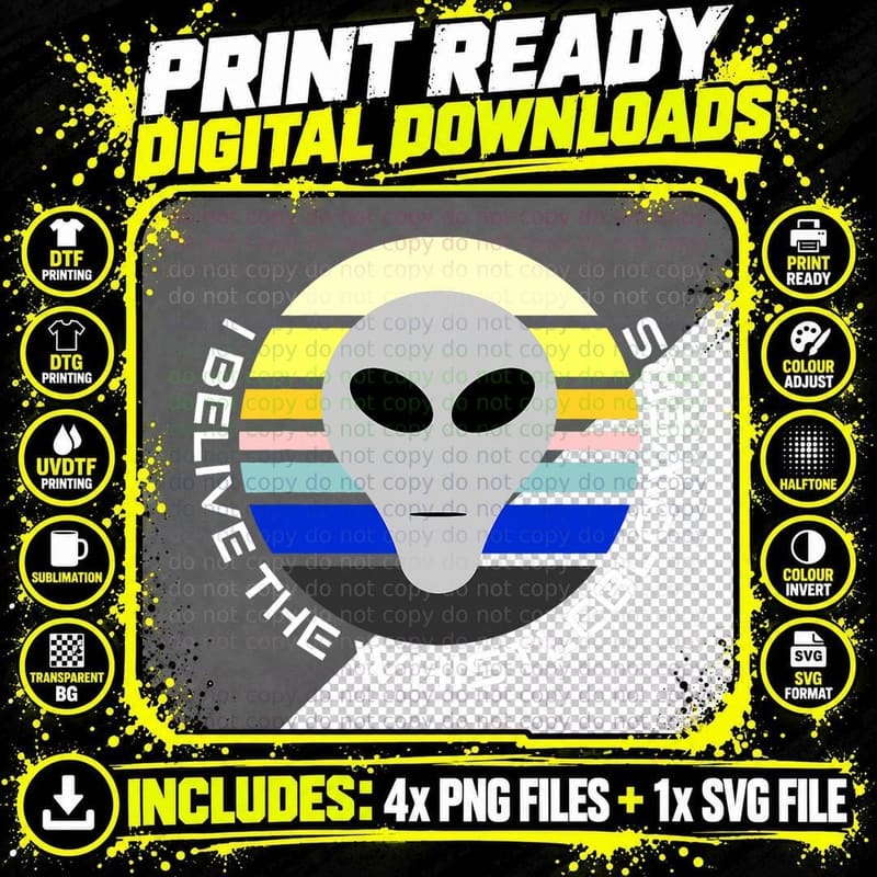 Believe the Whistleblowers Retro Vintage Style Alien Png SVG Digital Bundle