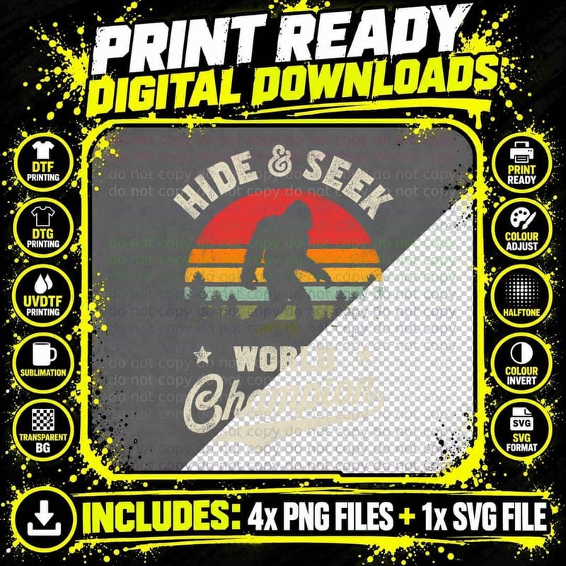 Bigfoot Hide and Seek World Champion Sasquatch Retro Png SVG Digital Bundle