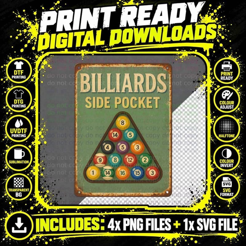 Billiards Side Pocket Billiards T-Shirt Png SVG Digital Bundle