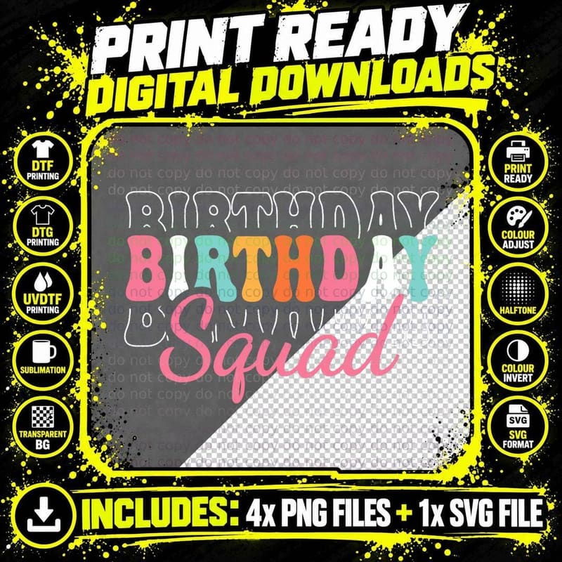 Birthday Squad Birthday Men Women Kids Groovy Png SVG Digital Bundle