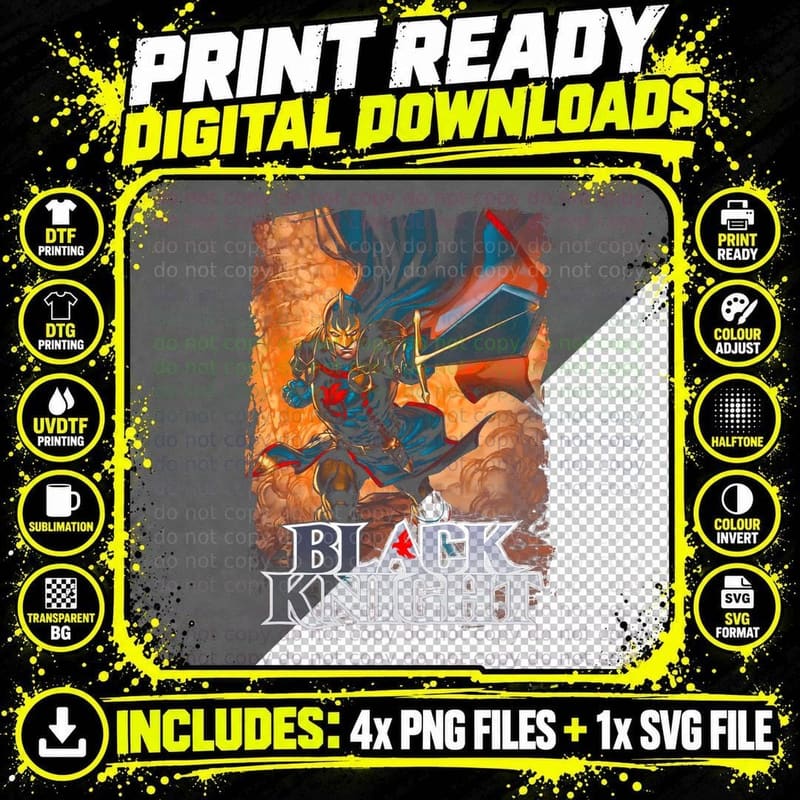 Black Knight T-Shirt, Retro Comic Book Style Png SVG Digital Bundle