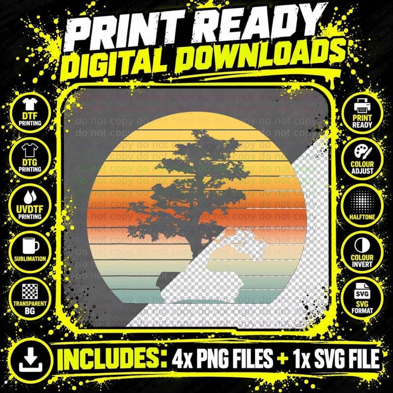 Bonsai Tree Design Vintage Japanese Bonsai Tree Sun Png SVG Digital Bundle