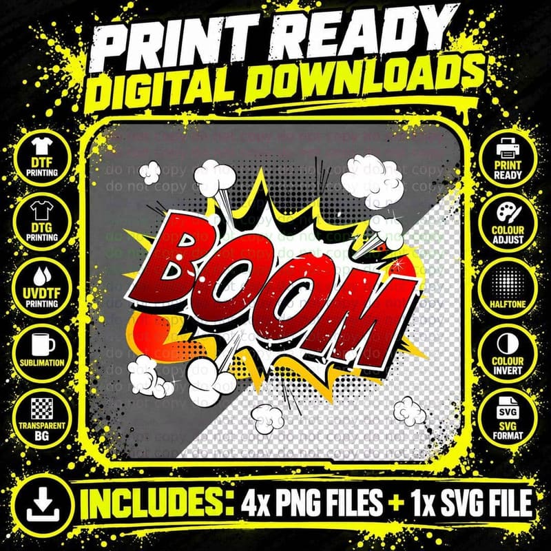 Boom Vintage Pop Art Retro Comic Book Gift Apparel Png SVG Digital Bundle