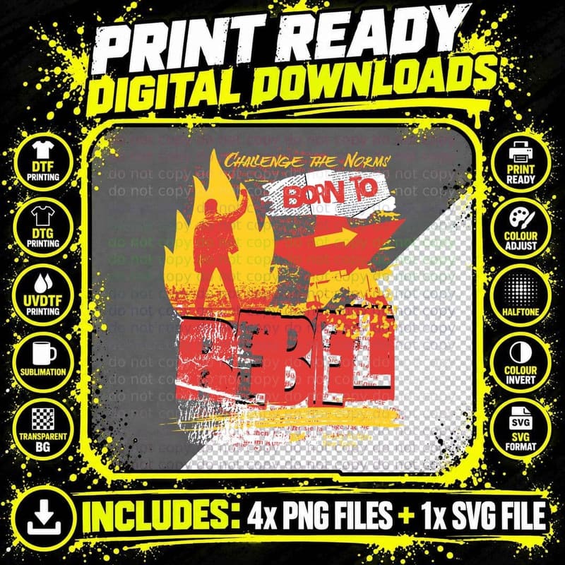 Born to Rebel T-Shirt, Retro Urban Fashion Png SVG Digital Bundle