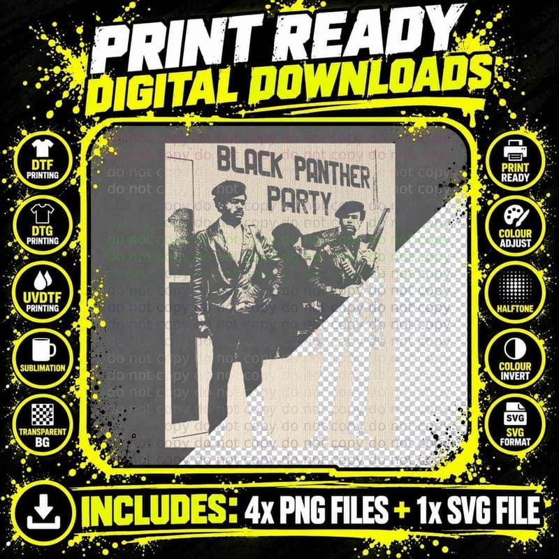Bpp Vintage Black History Self Defense Black Panthers Png SVG Digital Bundle