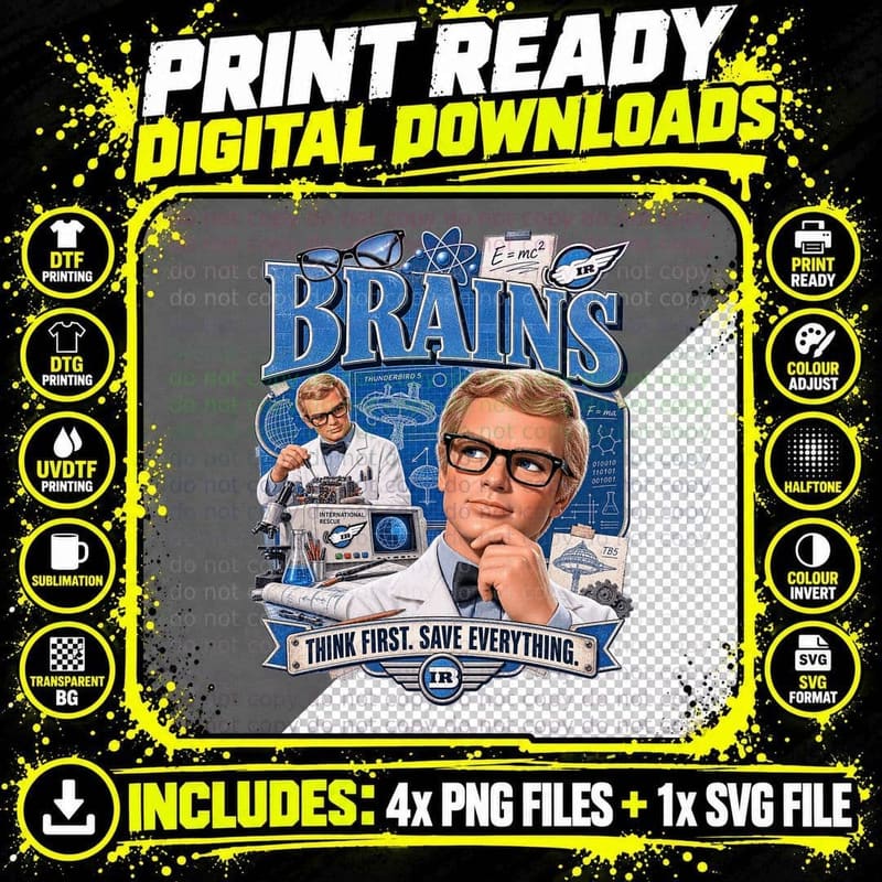 Brains Shirt Thunderbirds International Rescue Scientist Png SVG Digital Bundle