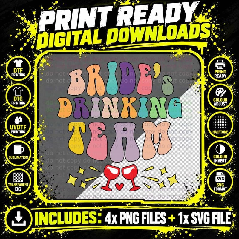 Bride's Drinking Team Wedding T-Shirt Png SVG Digital Bundle