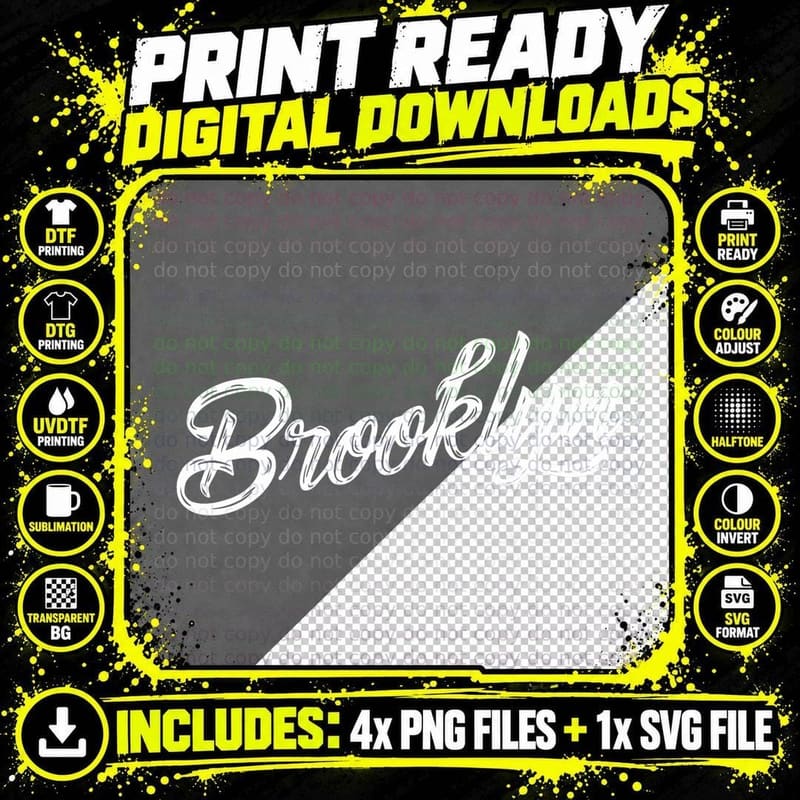 Brooklyn New York City Retro Script Typography Street Png SVG Digital Bundle