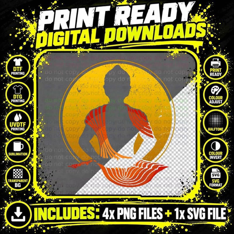 Buddha - Vintage Zen Buddhism Yoga Spiritual Meditation Png SVG Digital Bundle