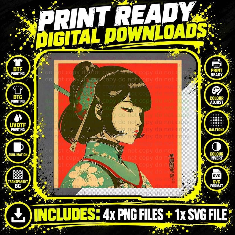 Bushido Retro Japan Samurai Vintage Swords Warrior Png SVG Digital Bundle