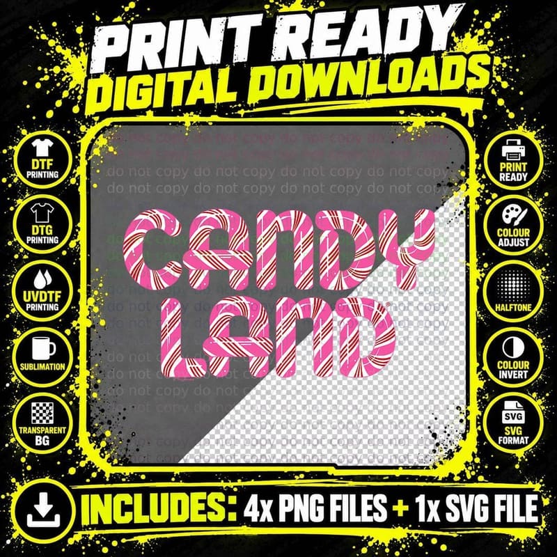 Candy Land Retro 90's Logo, Vintage, Nostalgic Png SVG Digital Bundle